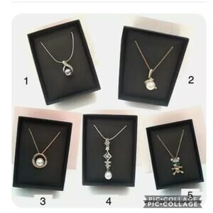 Set of 5 Pearl & Clear White Accents Crystal Rhinestone Gemstone Necklace